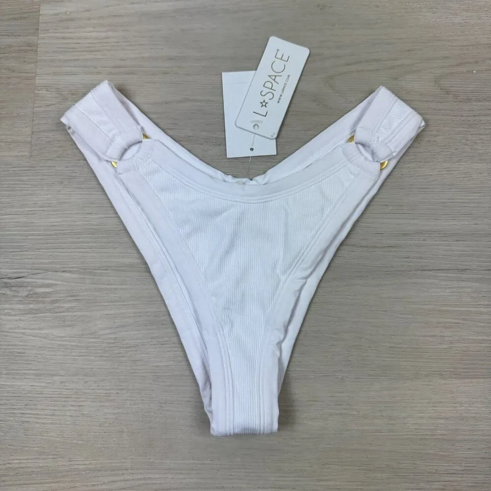 L Space Anna Bitsy Bikini Bottom Womens Medium White Ribbed‎ RHANB22